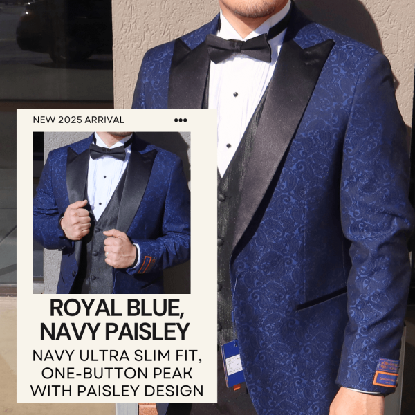 Royal Blue Navy Paisley - Elegant Penguin Tuxedo Rental - Prom Discounts